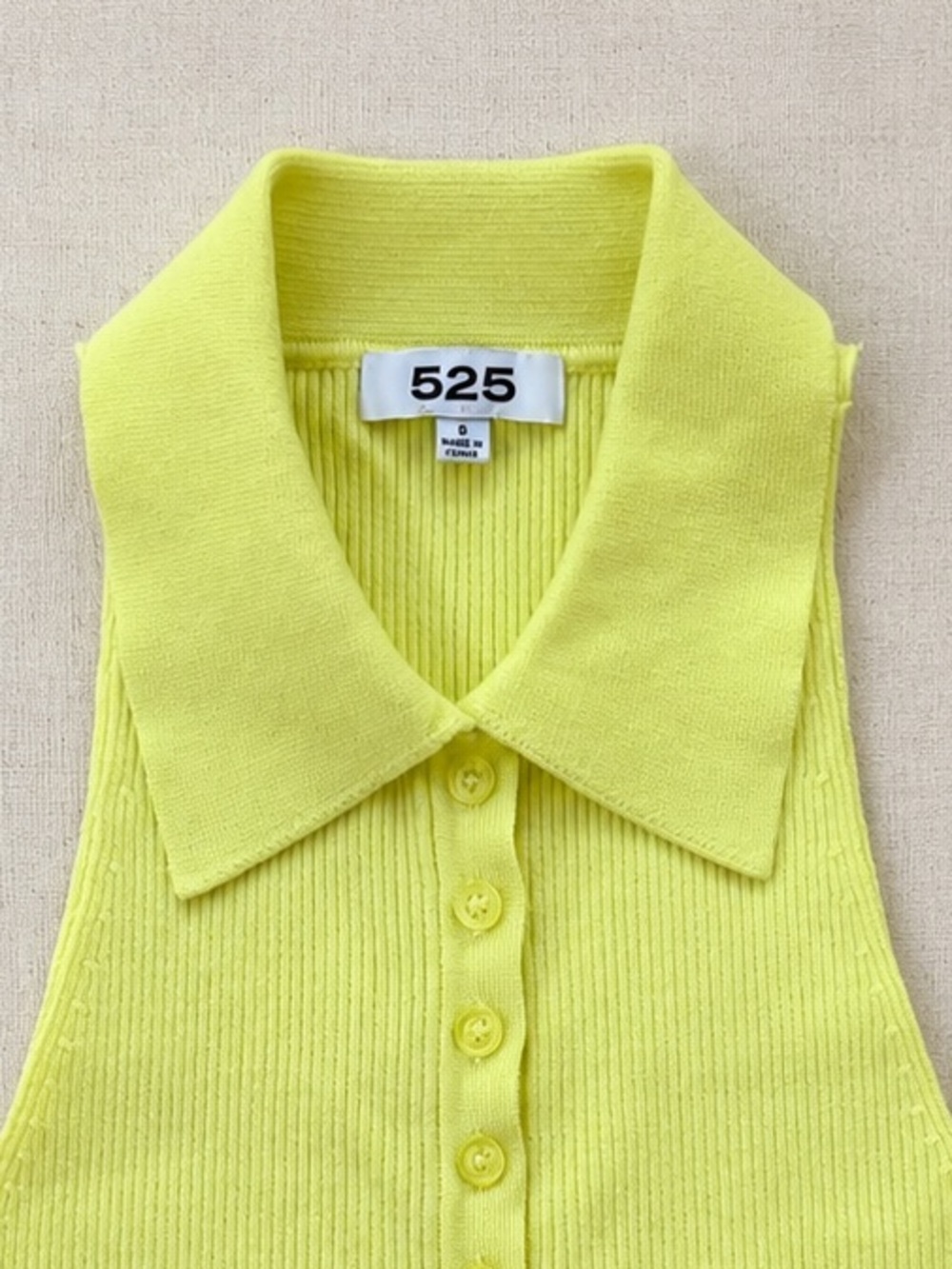 Anthropologie 525 America Knit Polo Tank S Chartreuse Yellow Ribbed Preppy - Picture 10 of 11